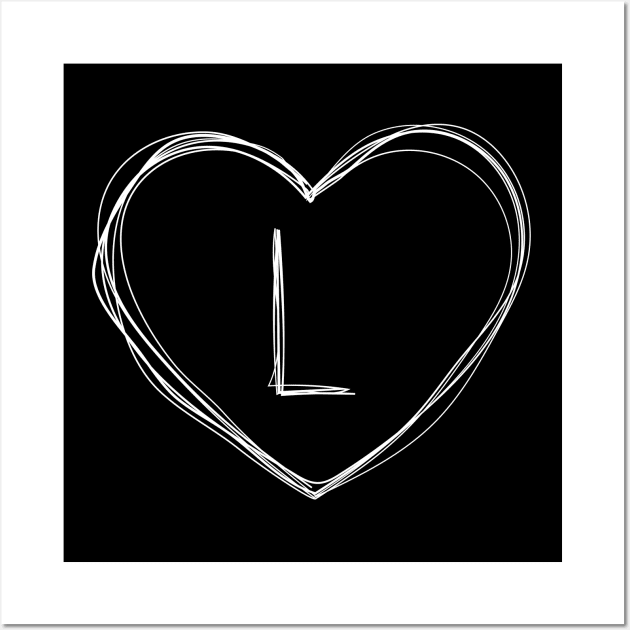 Letter L with heart frame in lineart style Wall Art by KondeHipe